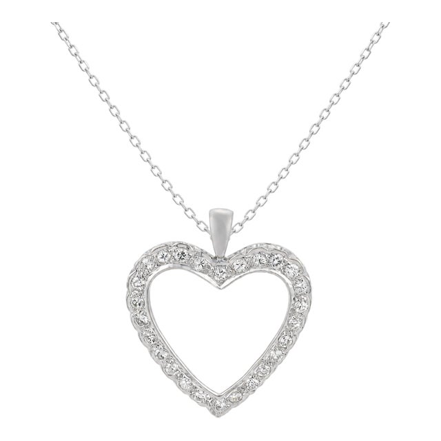 Vintage 1.00 Carat Diamond 14k White Gold Heart Pendant For Sale