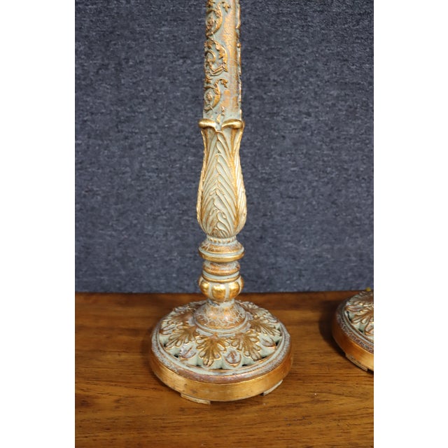 Pair of Italian Neoclassical Parcel Gilt Table Lamps For Sale - Image 9 of 11