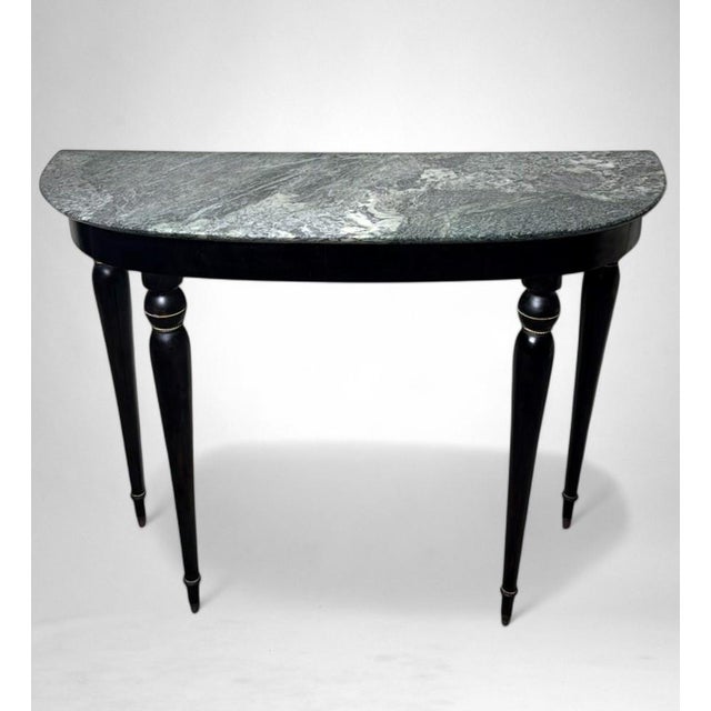 Mid-Century Modern Italian Console Table 1950s in Ebonized Wood and Verde Alpi Marble For Sale - Image 3 of 18