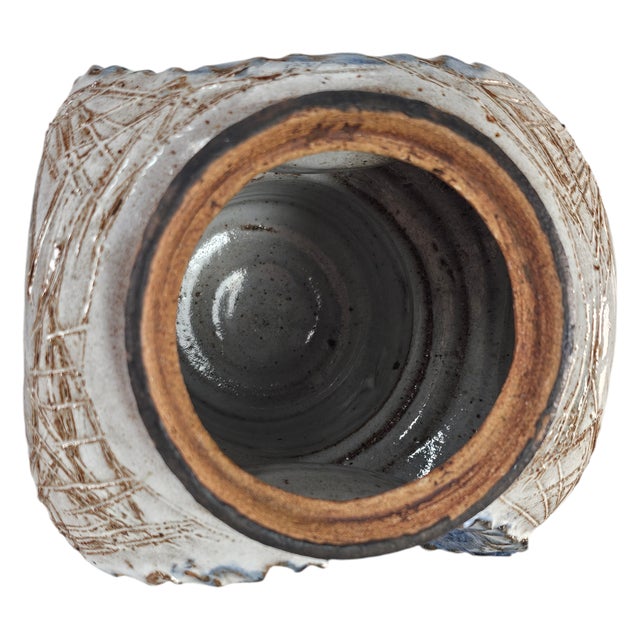 Studio Art Pottery Scraffito Blue and Gray Vase 7.25" For Sale - Image 10 of 12