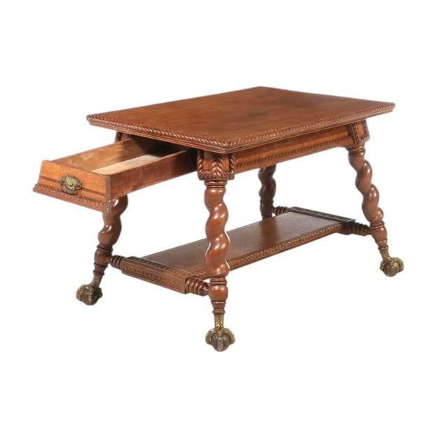 Victorian C. 1893 Mecklen Bros of Nyc Oak Library Table With Barley Twist Legs For Sale - Image 3 of 10