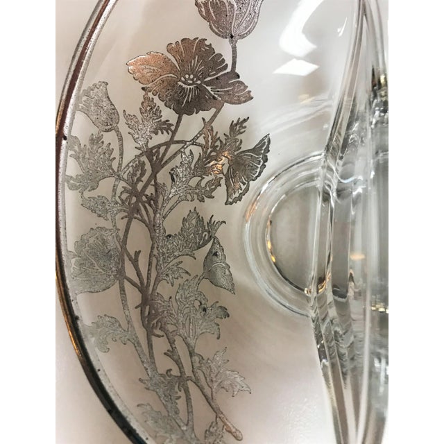 Glass 1960's Silver Overlay Glass Divided Candy Dish For Sale - Image 7 of 8