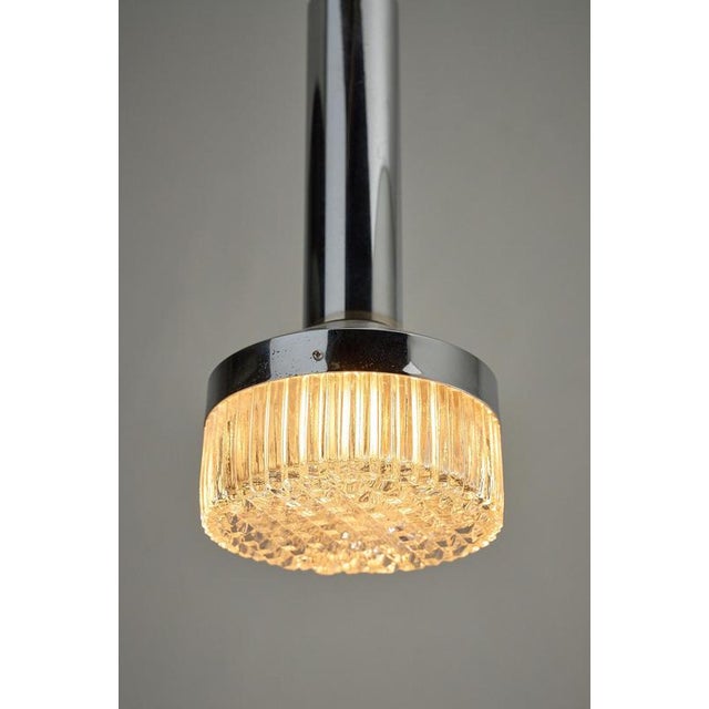 Metal Chrome Tube Pendant Light with Textured Glass Lens, 1970s For Sale - Image 7 of 10