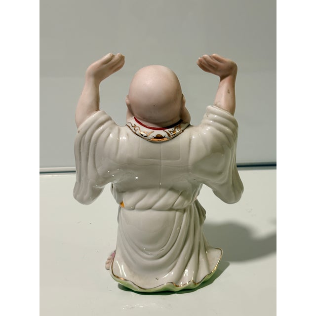 1960s Porcelain Laughing Buddha Figurine, Hand-Painted Hotei Figure For Sale - Image 4 of 7