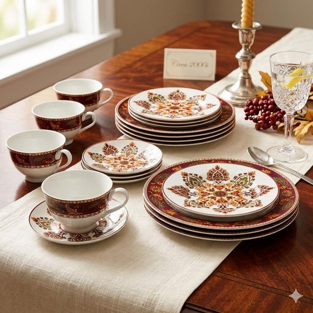 Bring an opulent, maximalist elegance to your dining table with this striking 20-piece porcelain dinnerware set....
