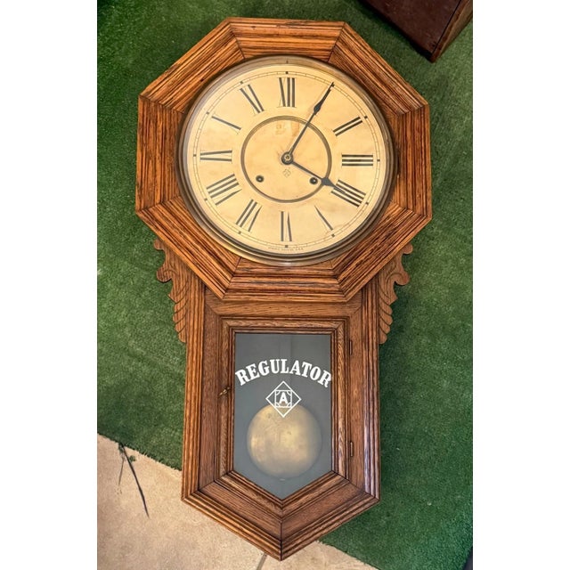 Antique Ansonia “Regulator A” Schoolhouse Style Regulator Wall Clock For Sale In Los Angeles - Image 6 of 10