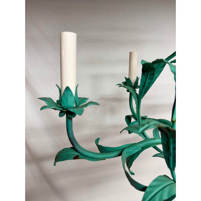 Metal Vintage 1970s Italian Tole Chandelier With Verdigris Finish, Five Arms For Sale - Image 7 of 12
