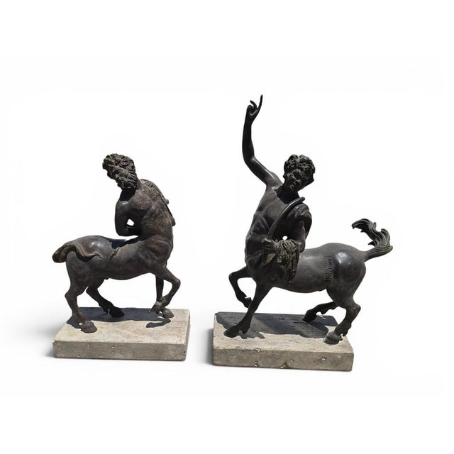 Metal Patinated Centaur Sculptures, Bronzes on Marble Bases, Early 20th Century, Set of 2 For Sale - Image 7 of 14