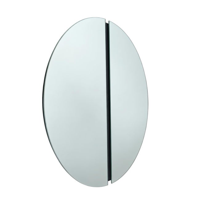 Contemporary Modern Minimalist Split Circle Wall Mirror With Black Center For Sale - Image 3 of 11