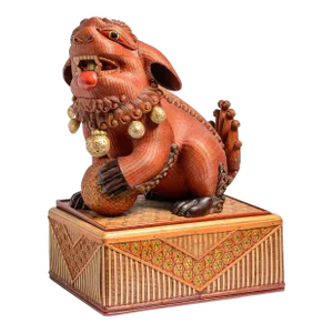 Woven Wicker Foo Dog Box on Stand, Shanghai Collection, C.1960