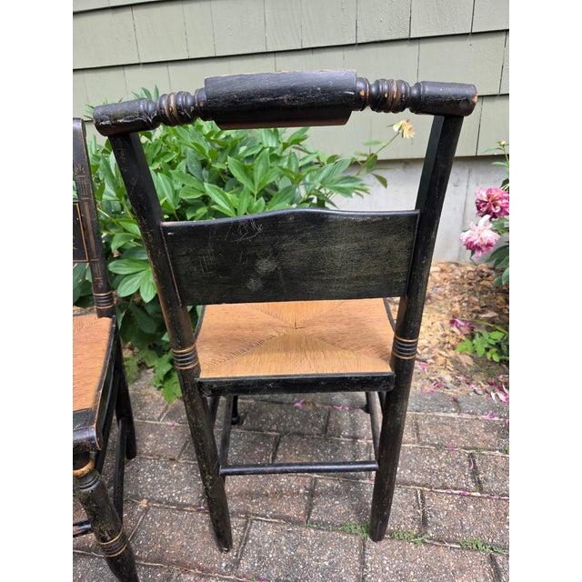 American Pair of Antique Ladder Back Child Kid Woven Chairs For Sale - Image 3 of 15