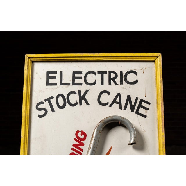 Early 20th Century Antique Electric Stock Cane Painted Masonite Self-Standing Sign For Sale - Image 5 of 9