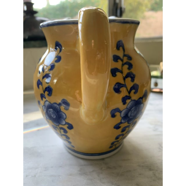 Chinoiserie Vintage Blue and Yellow Chinoiserie Pitcher or Jug For Sale - Image 3 of 7