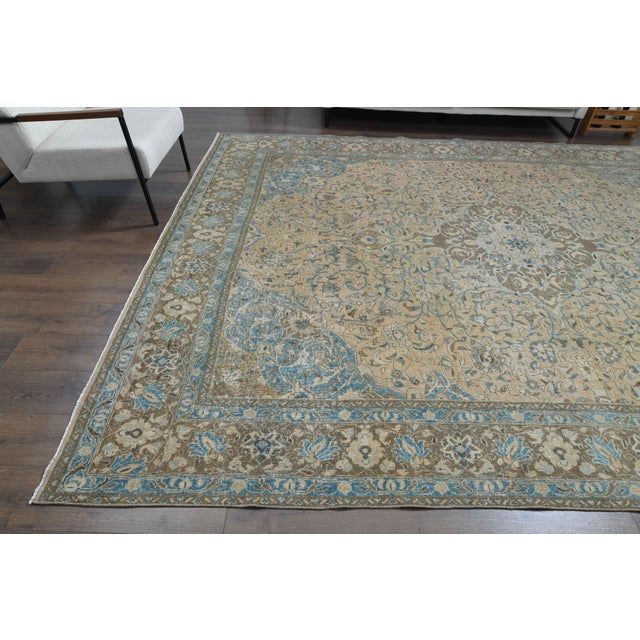 1960s 1960s Vintage Persian Handmade Wool Cotton Yellow Area Rug For Sale - Image 5 of 11