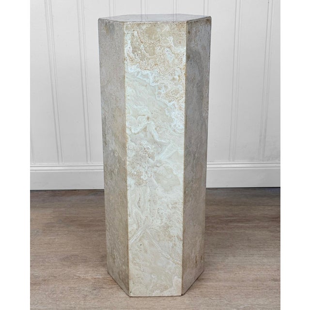 1970s Vintage Postmodern Italian Travertine Marbled Plant Stand Pedestal For Sale - Image 5 of 9