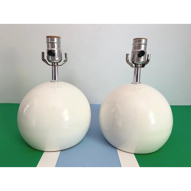 1960s 1960s Lightolier White Ball Lamps & Shades - a Pair For Sale - Image 5 of 17