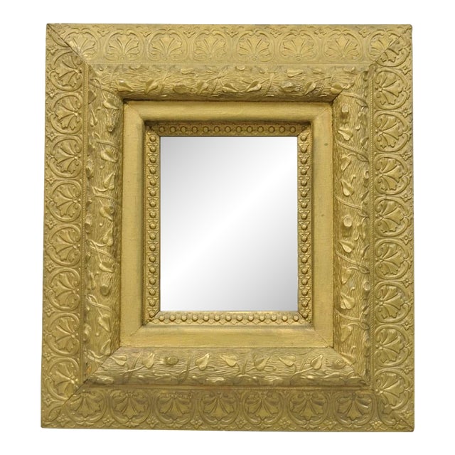 Antique Victorian Gold Giltwood Gesso Leaf Vine Small Black Forrest Wall Mirror For Sale