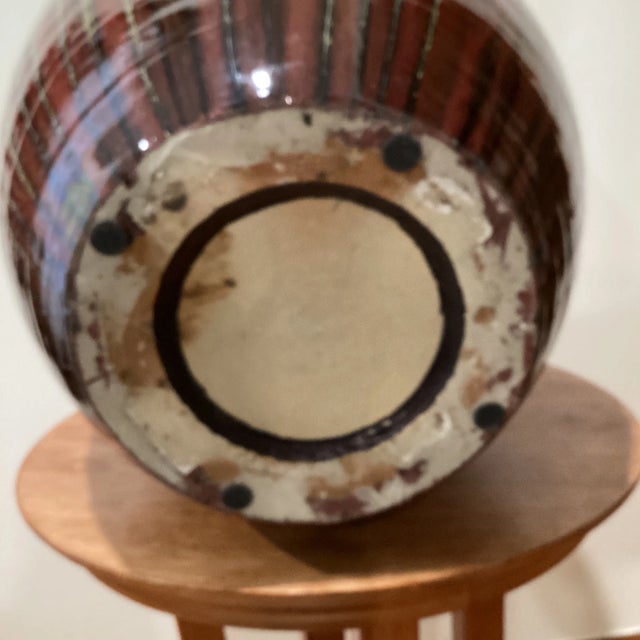 Vintage Exta Large Stoneware Iridescent Colors Drip Glaze Pottery Vase For Sale - Image 11 of 13