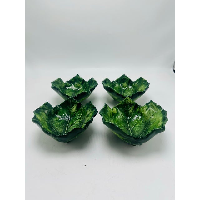 Mediterranean Set of Four Leaf Bowls With Feet For Sale - Image 3 of 10