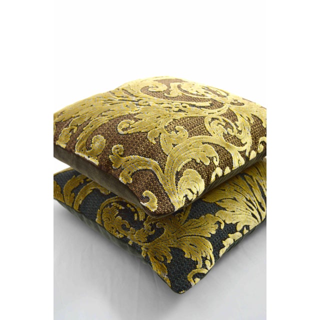 Firmamenta Italian Gold And Brown Botanical Damask Velvet Square Pillow Chairish