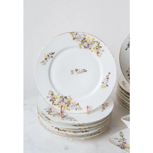 Porcelain Dishes with Flowers from Limoges, 1940s, Set of 36 For Sale - Image 9 of 10
