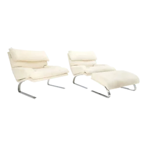 Giovanni Offerdi Chrome Bases Matching Ottoman & Lounge Chairs - 3 Pieces