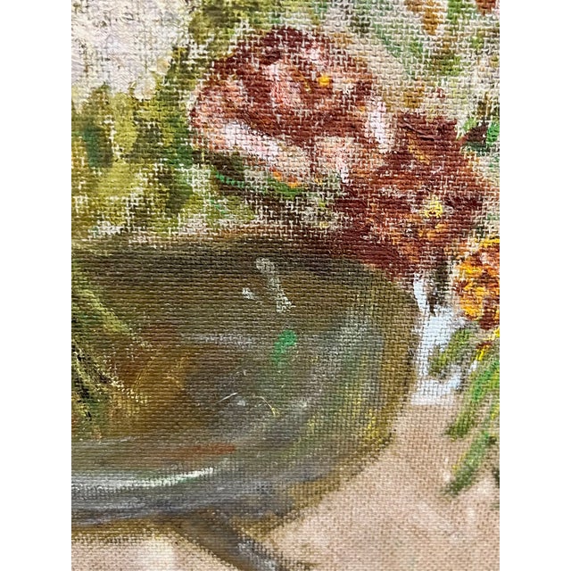 Vintage Folk Art Floral Still Life Oil on Board For Sale - Image 9 of 18