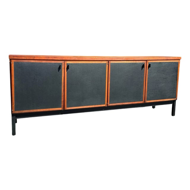 1960s Mid Century Founders Patterns 10 Black Leather and Walnut Credenza For Sale