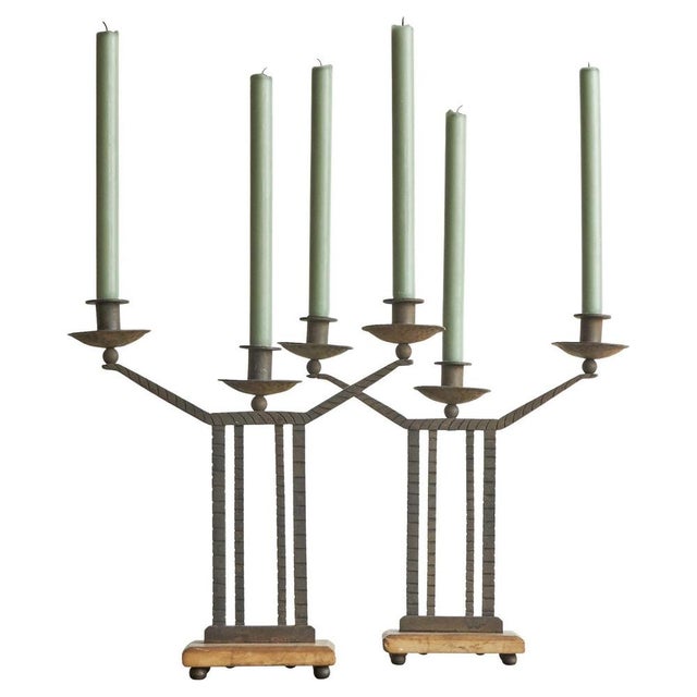 Art Deco Candleholders in Wrought Iron and Stone, 1920s, Set of 2 For Sale - Image 14 of 14