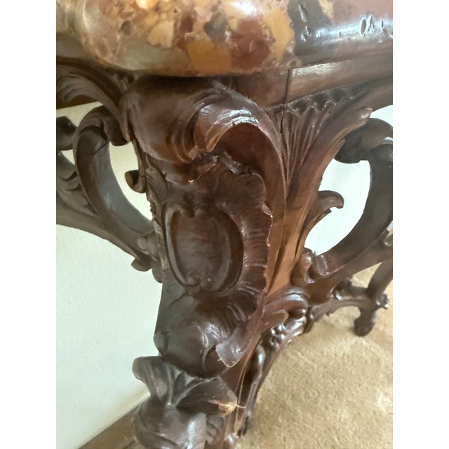 Late 19th Century French Hand Carved Walnut Wall Console With Marble Top For Sale - Image 14 of 15