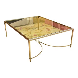 Maison Jansen, Paris Glass and Steel Coffee Table in the Mid Century Modern Style For Sale