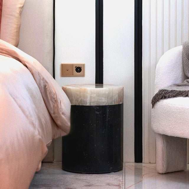 Gemstone Round Black Marble and Onyx Side Table by Forzini For Sale - Image 7 of 9