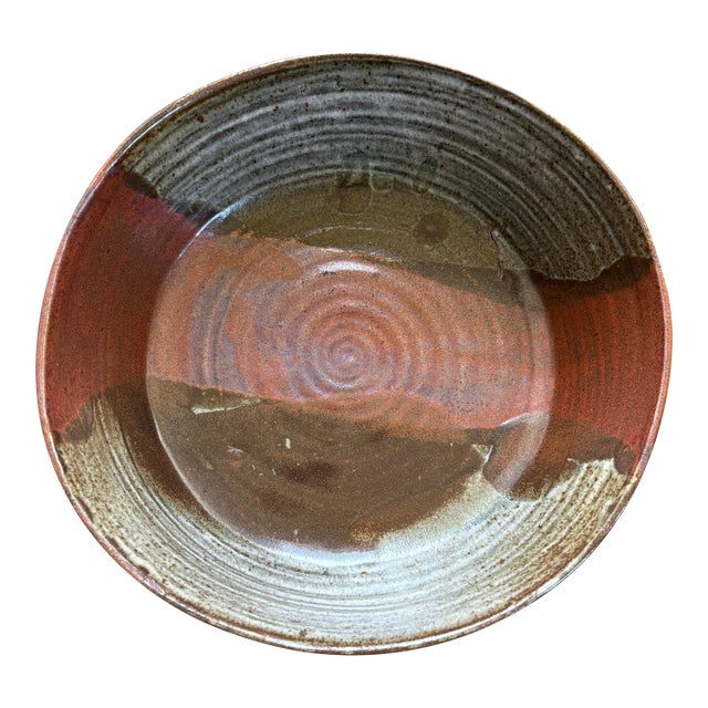 Large 1970s Signed Ann Campbell Studio Pottery Serving Bowl – 13” Handmade Stoneware For Sale