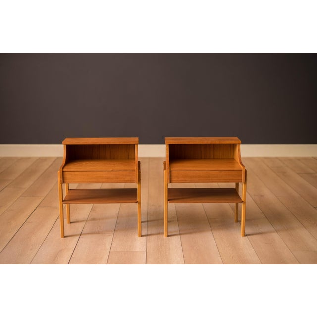 Mid-Century Modern Pair of Vintage Teak Nightstands by Ab Carlstrom & Co. Mobelfabrik, Sweden For Sale - Image 3 of 17