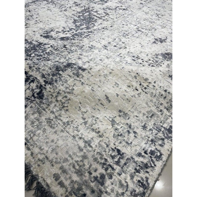 2010s 7x9 Ivory Hand-Knotted Wool Pixelated Distressed Abstract Modern Carpet Rug For Sale - Image 5 of 6