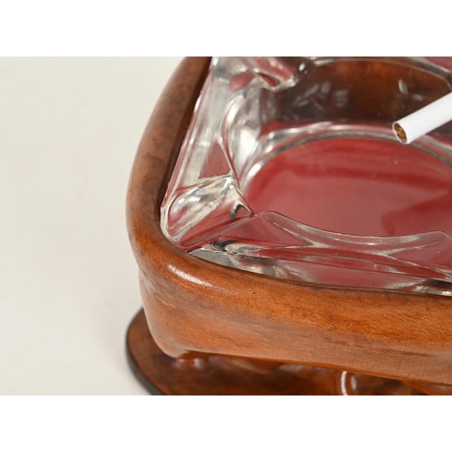 Bent Leather and Crystal Ashtray by Jacques Adnet, Italy, 1950s For Sale - Image 4 of 12