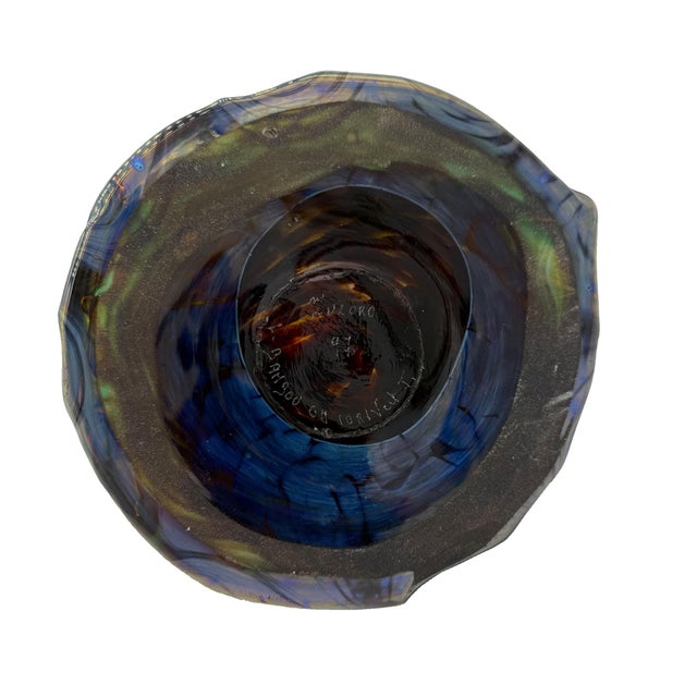 Michele Luzoro c.1997 Signed French Artist Michelle Luzoro Art Nouveau Glass Set Vase and Lamp Topper For Sale - Image 4 of 10