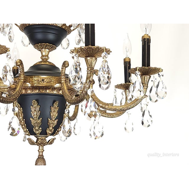 Antique 8 Arm 11 Light Epic Empire Birdcage Brass Cut Lead Crystal Chandelier For Sale In South Bend - Image 6 of 12