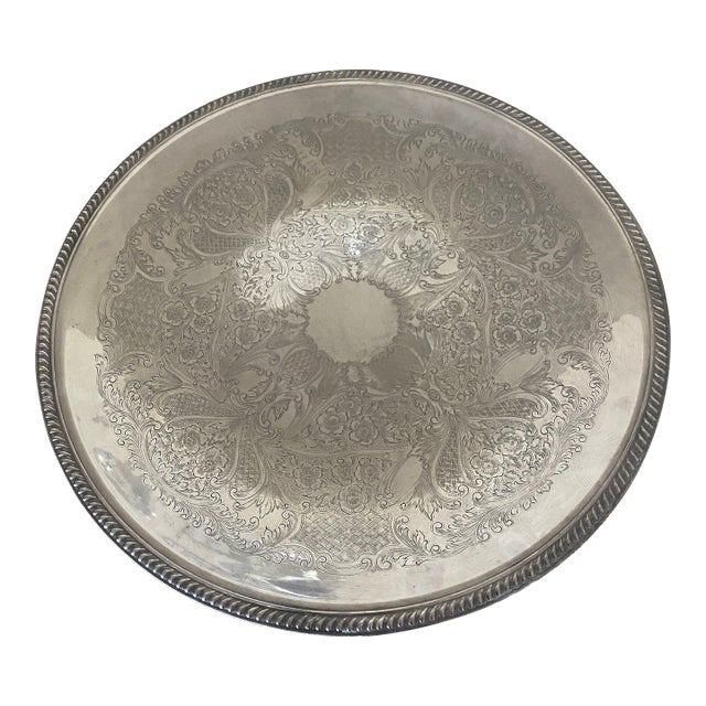 Vintage English Silver MFG Corp Silverplate Etched Tray For Sale