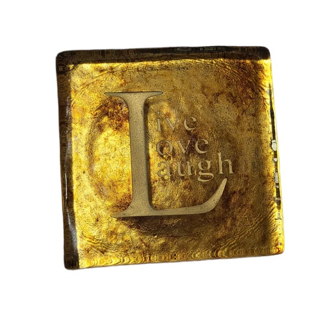 Glass Vintage Art Glass Gold Foil Paper Weight Positive Massage "Live Love Laugh" For Sale - Image 7 of 7