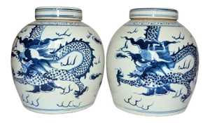 Chinoiserie Ginger Jars With Dragons - a Pair