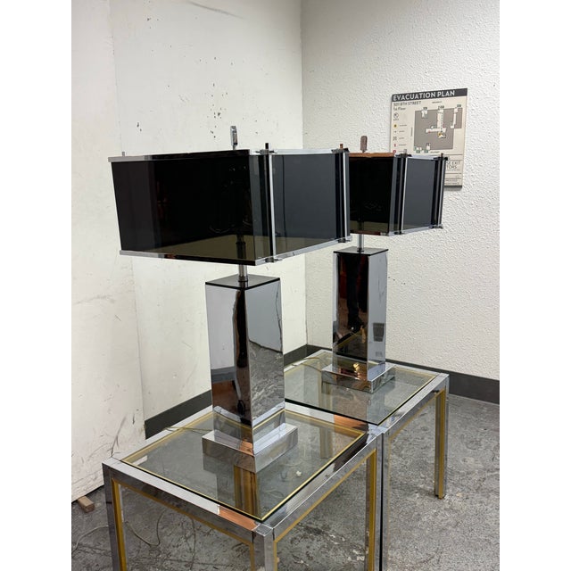 Charles Hollis Jones Charles Hollis Jones Modern Chrome + Smoked Acrylic Table Lamps, Circa 1970's For Sale - Image 4 of 12