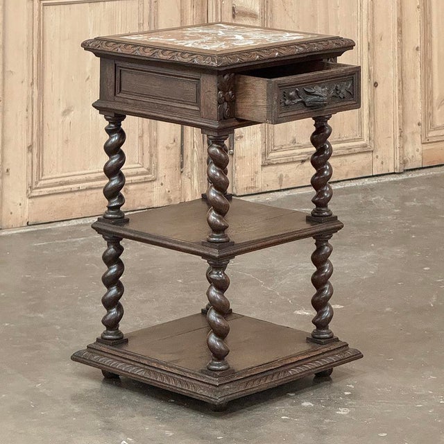 19th Century French Renaissance Marble Top Nightstand ~ End Table For Sale - Image 11 of 12
