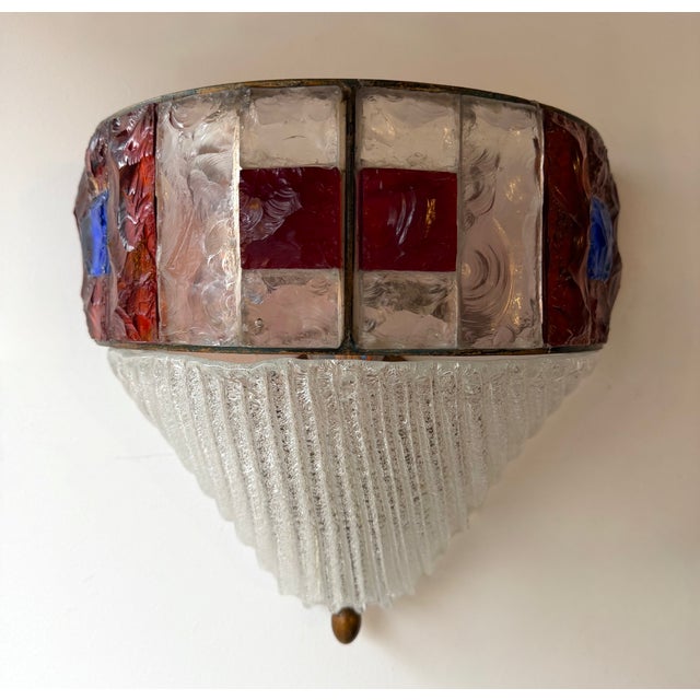 Hammered Glass Wrought Iron Murano Glass Sconces by Longobard, Italy, 1970s, Set of 3 For Sale - Image 11 of 12