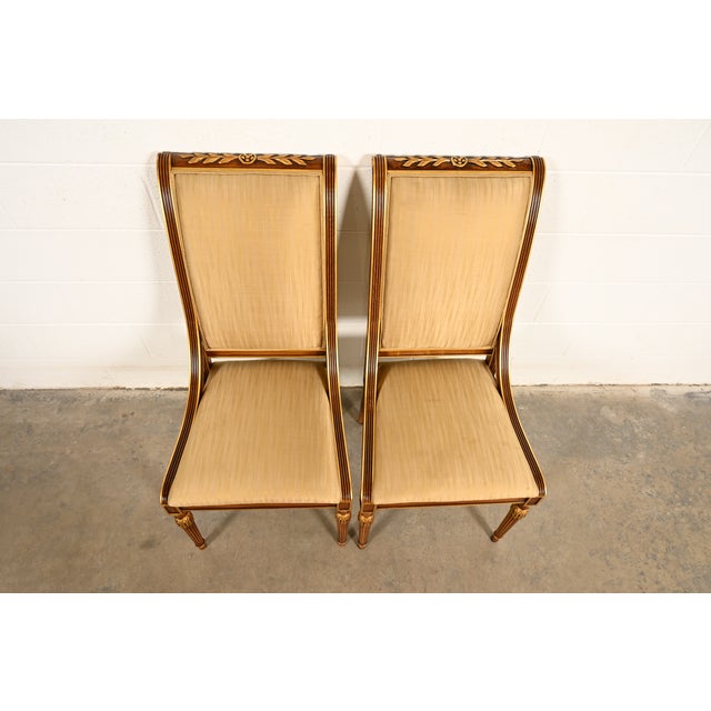 1980s Karges French Regency Louis XVI Carved Walnut and Gold Gilt Side Chairs or Dining Chairs | Pair For Sale - Image 5 of 14