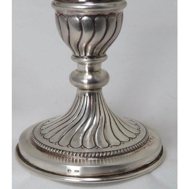Fine Quality Pair of Antique Hand Made 800 Grade Continental Coin Silver Candelabras For Sale - Image 9 of 13