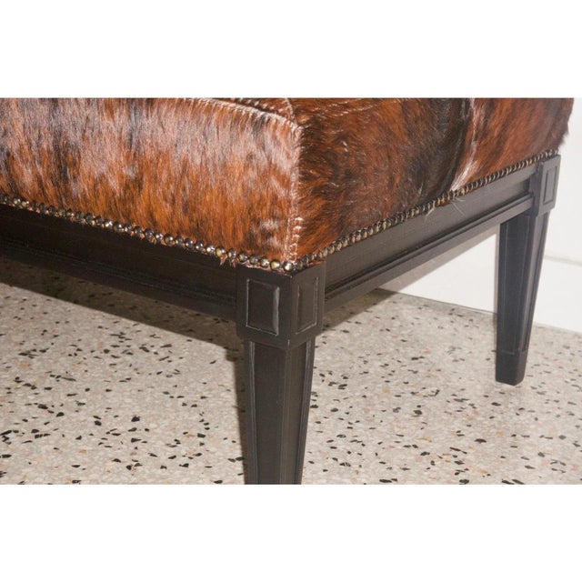 French Black Bench With Cowhide Upholstery For Sale - Image 3 of 6
