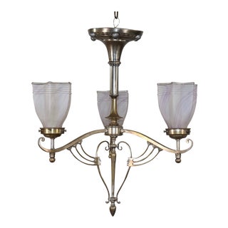 1910 Arts and Crafts Nickel on Brass Chandelier For Sale