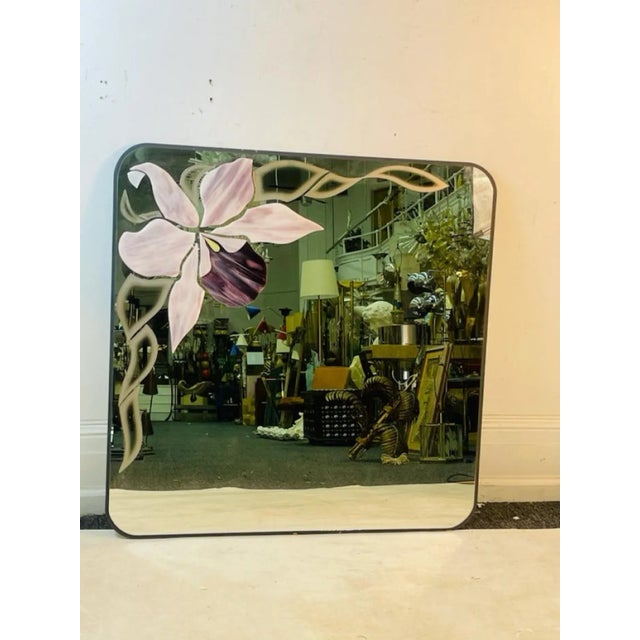 Beautiful Art Glass Mirror Of A Iris With Hued Lavender, Purple And Yellow Cut Out Of Slag Glass. Designed In 1984 By...