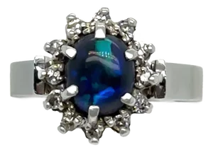 18ct White Gold Black Opal and Diamond Cluster Ring 0.62ct 5.28g, Size 5.25